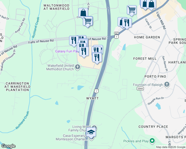 map of restaurants, bars, coffee shops, grocery stores, and more near 10741 Common Oaks Drive in Raleigh