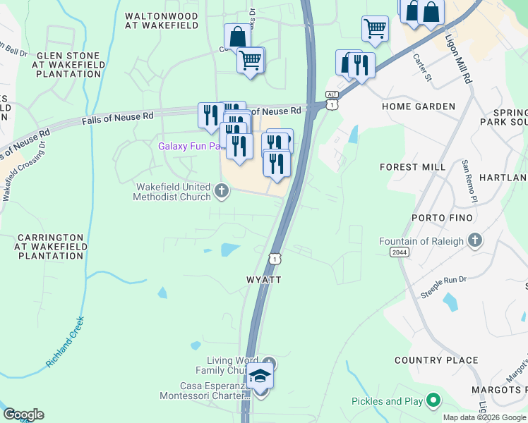 map of restaurants, bars, coffee shops, grocery stores, and more near 10741 Common Oaks Drive in Raleigh