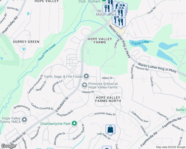 map of restaurants, bars, coffee shops, grocery stores, and more near 617 Edenberry Drive in Durham