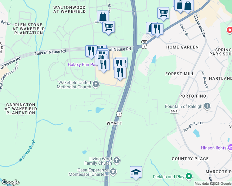 map of restaurants, bars, coffee shops, grocery stores, and more near 10741 Common Oaks Drive in Raleigh