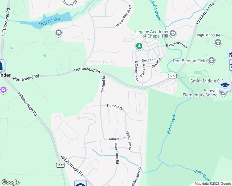 map of restaurants, bars, coffee shops, grocery stores, and more near 819 State Road 1777 in Chapel Hill