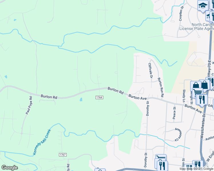 map of restaurants, bars, coffee shops, grocery stores, and more near 1590 Burton Road in Thomasville