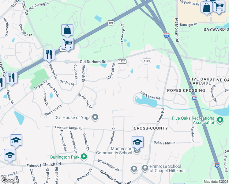 map of restaurants, bars, coffee shops, grocery stores, and more near 204 Charleston Lane in Chapel Hill