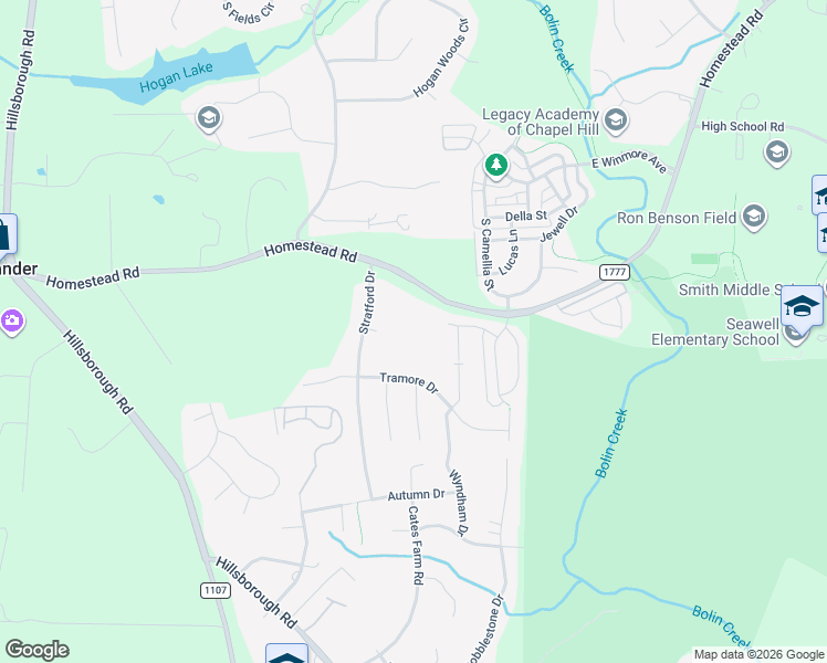 map of restaurants, bars, coffee shops, grocery stores, and more near 819 State Road 1777 in Chapel Hill