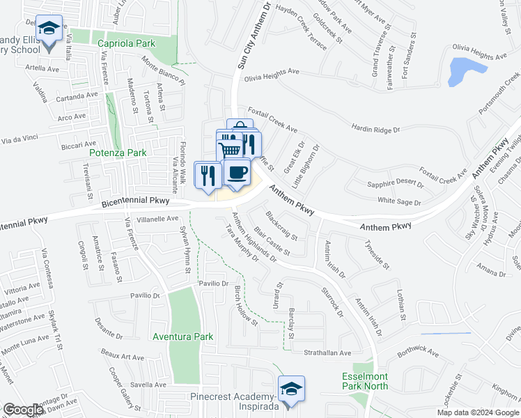 map of restaurants, bars, coffee shops, grocery stores, and more near 2403 Blackcraig Street in Henderson