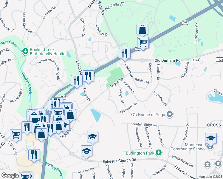 map of restaurants, bars, coffee shops, grocery stores, and more near in Chapel Hill