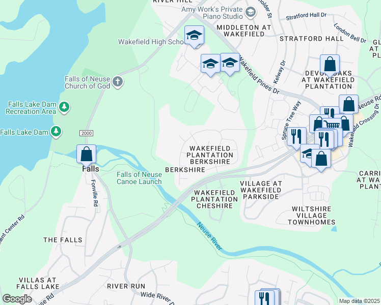 map of restaurants, bars, coffee shops, grocery stores, and more near 2109 Brockfield Court in Raleigh