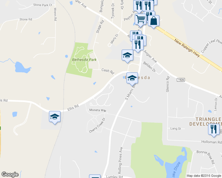 map of restaurants, bars, coffee shops, grocery stores, and more near 11 Suncrest Court in Durham