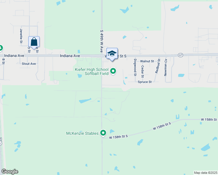 map of restaurants, bars, coffee shops, grocery stores, and more near 15359 South 49th West Avenue in Kiefer