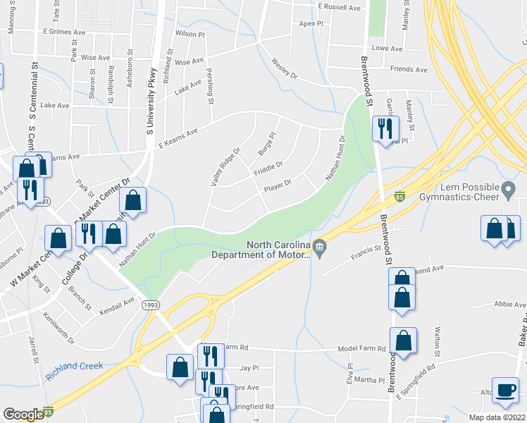 map of restaurants, bars, coffee shops, grocery stores, and more near 339 Nathan Hunt Drive in High Point