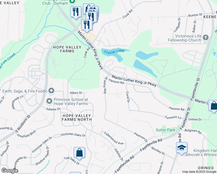 map of restaurants, bars, coffee shops, grocery stores, and more near 6 Stepney Court in Durham