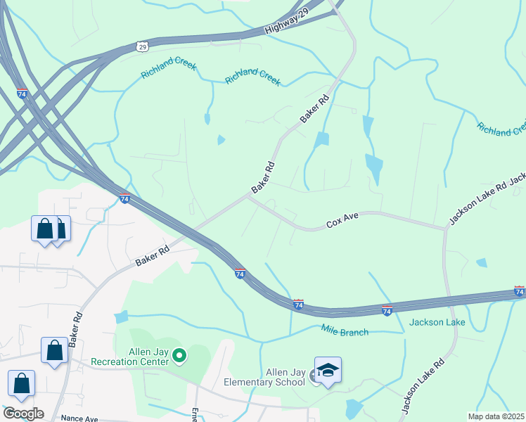 map of restaurants, bars, coffee shops, grocery stores, and more near 1202 Cox Avenue in High Point