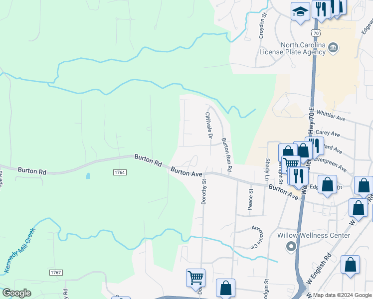 map of restaurants, bars, coffee shops, grocery stores, and more near 1141 Hawick Drive in High Point