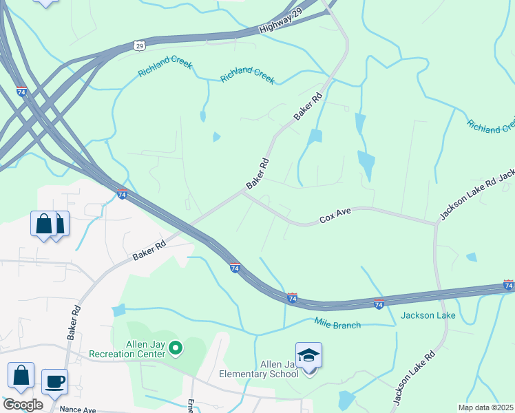 map of restaurants, bars, coffee shops, grocery stores, and more near 1202 Cox Avenue in High Point
