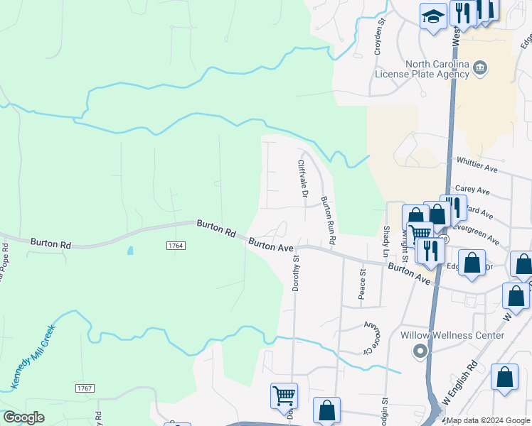 map of restaurants, bars, coffee shops, grocery stores, and more near 1149 Hawick Drive in High Point