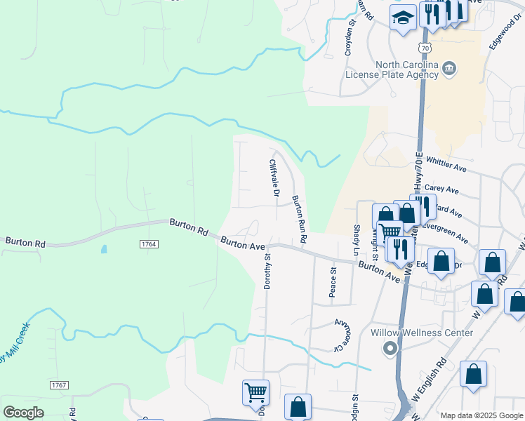 map of restaurants, bars, coffee shops, grocery stores, and more near 1113 Hawick Drive in High Point