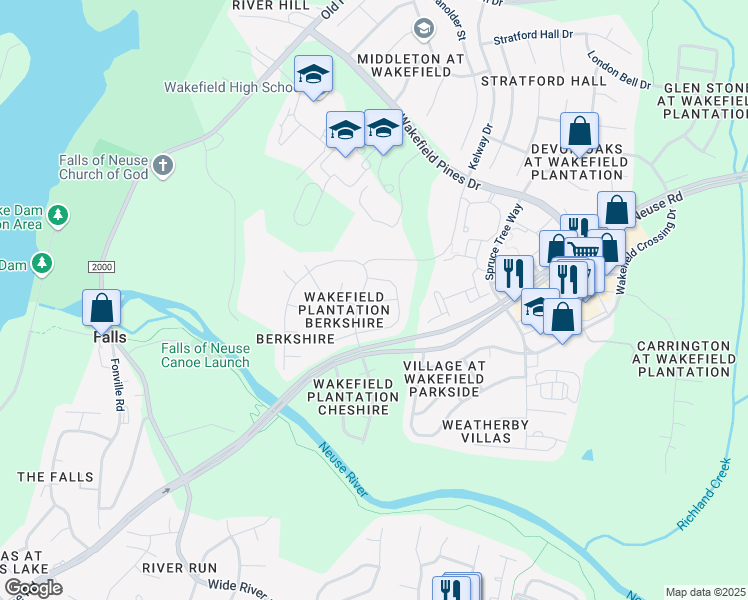 map of restaurants, bars, coffee shops, grocery stores, and more near 2429 Barton Oaks Drive in Raleigh