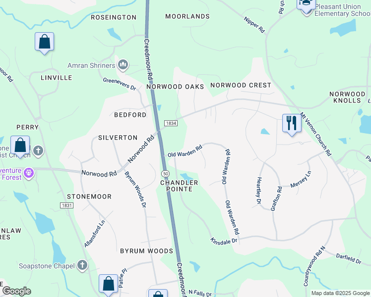 map of restaurants, bars, coffee shops, grocery stores, and more near 10324 Old Warden Road in Raleigh