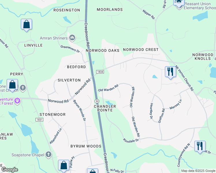 map of restaurants, bars, coffee shops, grocery stores, and more near 10324 Old Warden Road in Raleigh