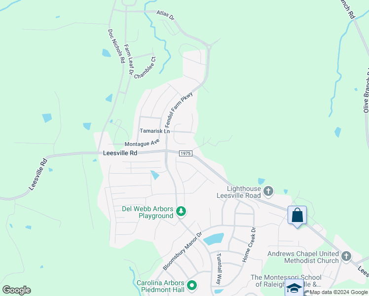 map of restaurants, bars, coffee shops, grocery stores, and more near 1005 White Bark Lane in Durham