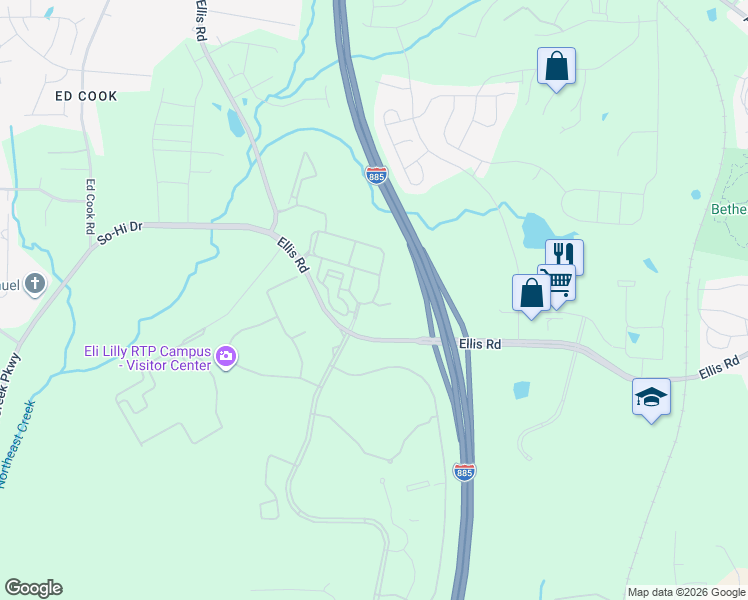 map of restaurants, bars, coffee shops, grocery stores, and more near 506 Stone Lion Drive in Durham