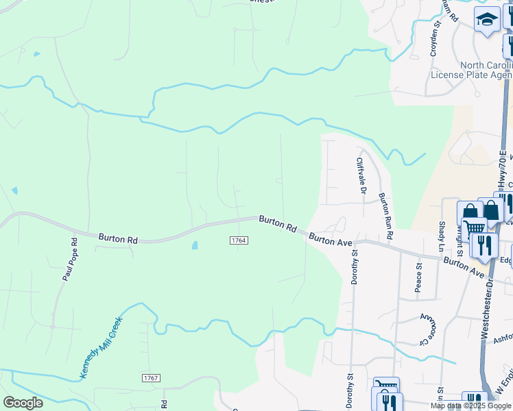 map of restaurants, bars, coffee shops, grocery stores, and more near 1590 Burton Road in Thomasville