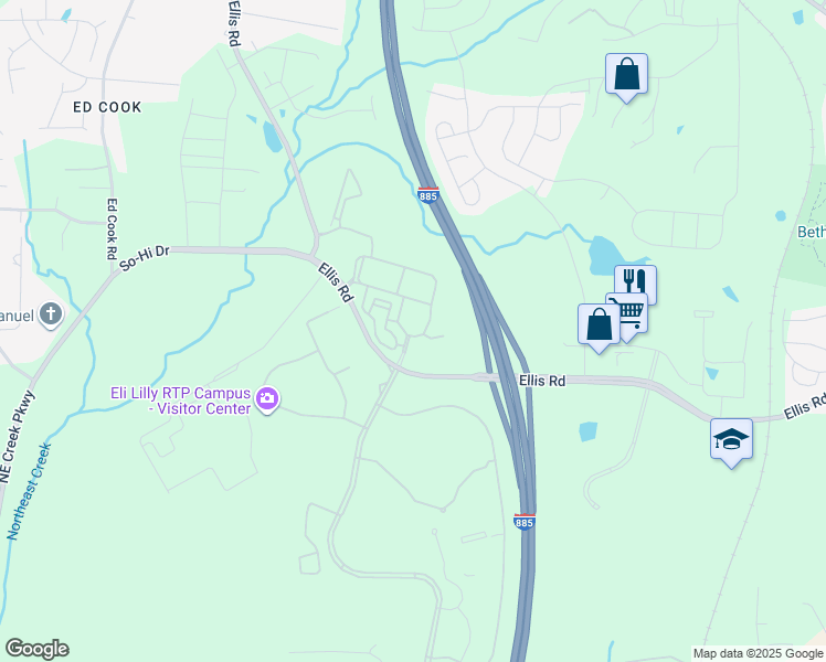 map of restaurants, bars, coffee shops, grocery stores, and more near 400 Stone Lion Drive in Durham