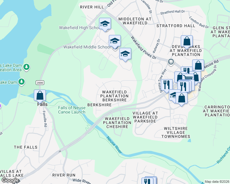 map of restaurants, bars, coffee shops, grocery stores, and more near 13109 Elmleaf Court in Raleigh