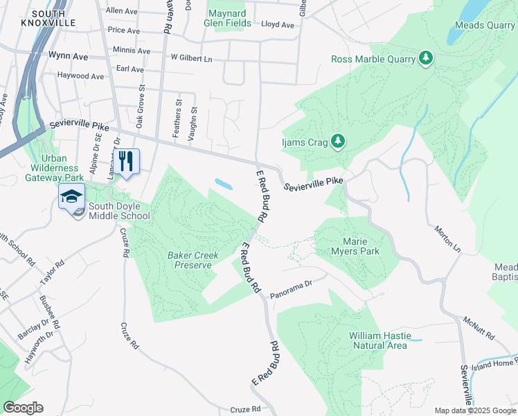 map of restaurants, bars, coffee shops, grocery stores, and more near 755 East Red Bud Road in Knoxville