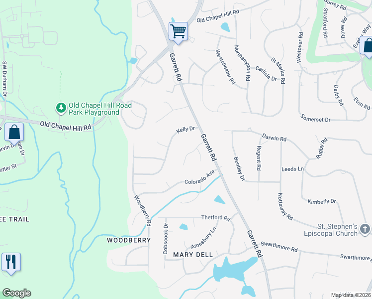 map of restaurants, bars, coffee shops, grocery stores, and more near 3906 Sterling Ridge Lane in Durham