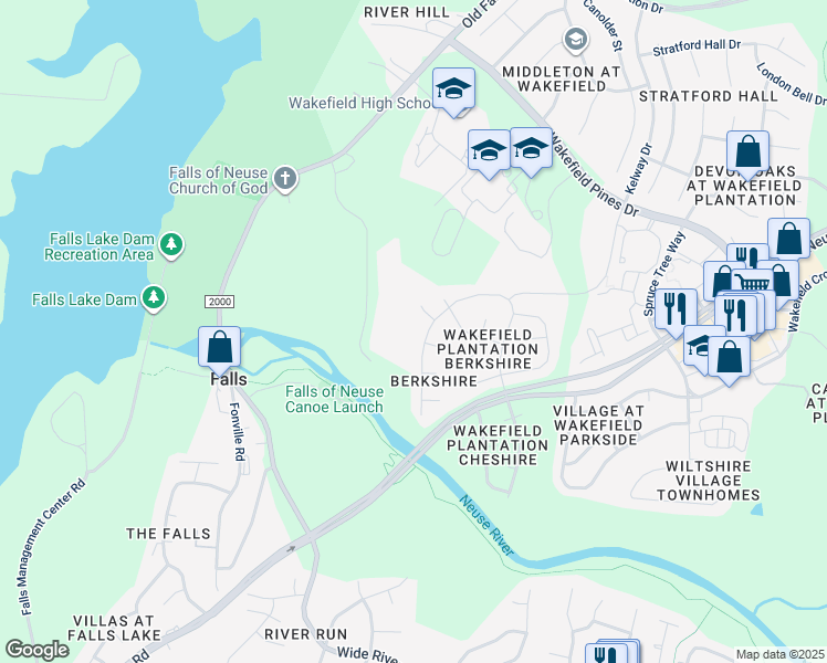 map of restaurants, bars, coffee shops, grocery stores, and more near 12908 Townfield Drive in Raleigh