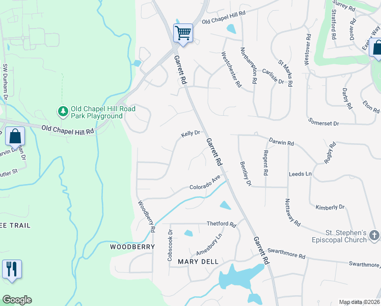 map of restaurants, bars, coffee shops, grocery stores, and more near 3906 Sterling Ridge Lane in Durham