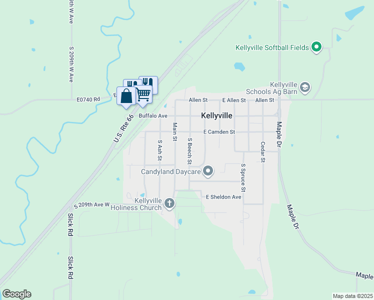 map of restaurants, bars, coffee shops, grocery stores, and more near 150 South Beech Street in Kellyville
