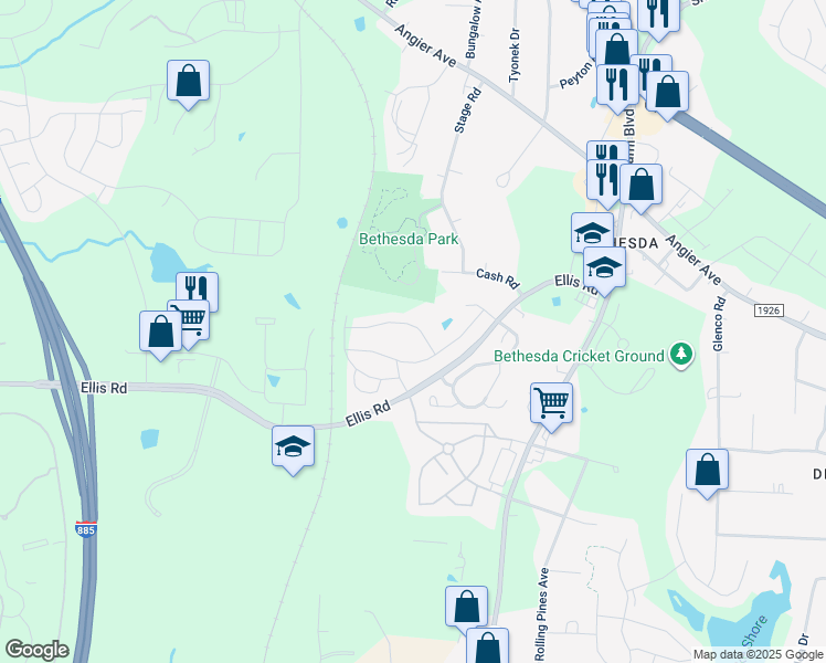 map of restaurants, bars, coffee shops, grocery stores, and more near 1060 Manorhaven Drive in Durham