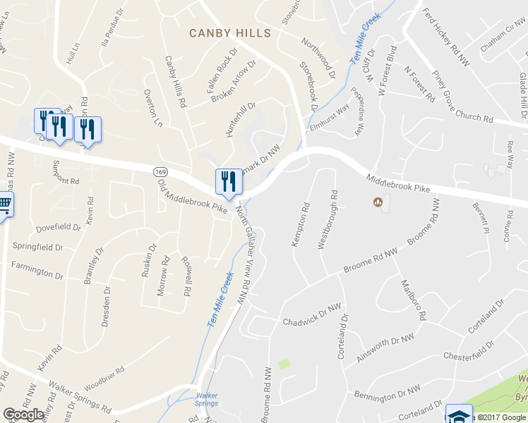 map of restaurants, bars, coffee shops, grocery stores, and more near 962 North Gallaher View Road Northwest in Knoxville