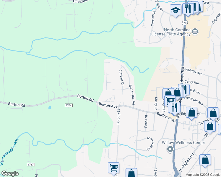 map of restaurants, bars, coffee shops, grocery stores, and more near 1132 Hawick Drive in High Point