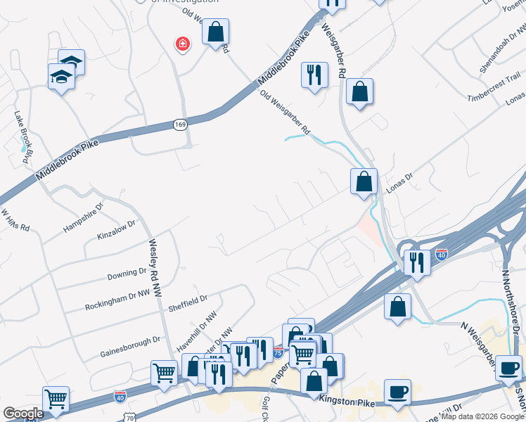 map of restaurants, bars, coffee shops, grocery stores, and more near 6625 Jefferson Place in Knoxville