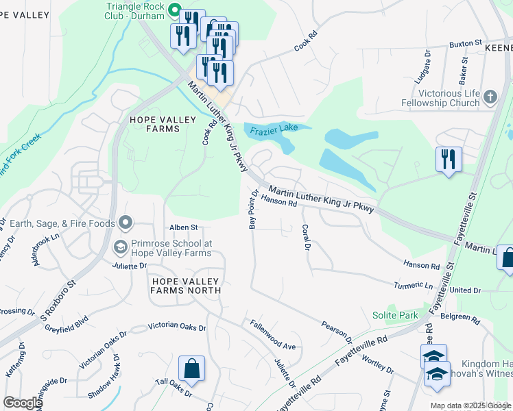 map of restaurants, bars, coffee shops, grocery stores, and more near 3 Stepney Court in Durham