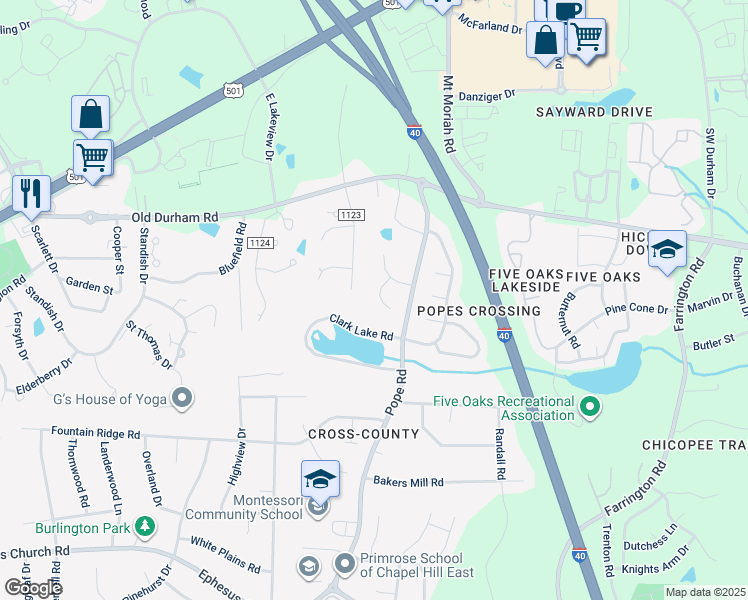 map of restaurants, bars, coffee shops, grocery stores, and more near 106 Rother Lane in Durham