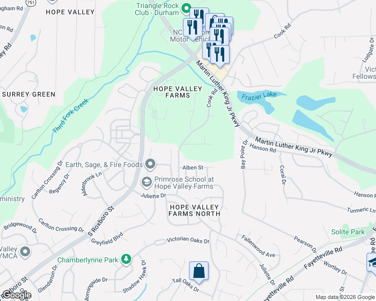 map of restaurants, bars, coffee shops, grocery stores, and more near 1534 Brown Street in Durham