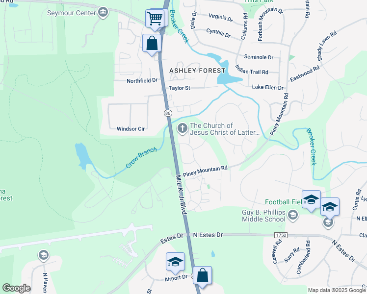 map of restaurants, bars, coffee shops, grocery stores, and more near 1050 Timber Hollow Court in Chapel Hill