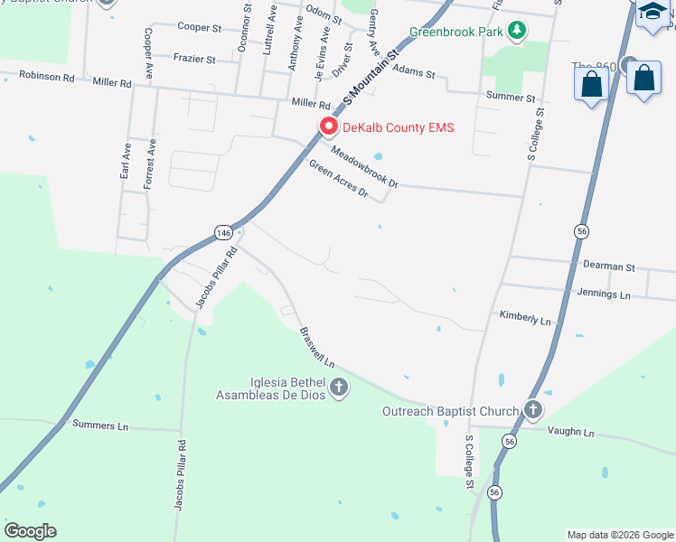 map of restaurants, bars, coffee shops, grocery stores, and more near 219 Greenwood Drive in Smithville