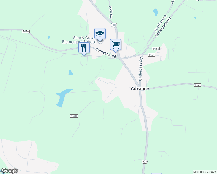 map of restaurants, bars, coffee shops, grocery stores, and more near 137 Bentbrook Drive in Advance