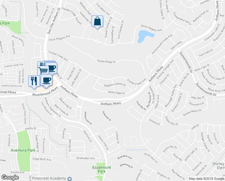 map of restaurants, bars, coffee shops, grocery stores, and more near 2327 Sand Lily Street in Henderson
