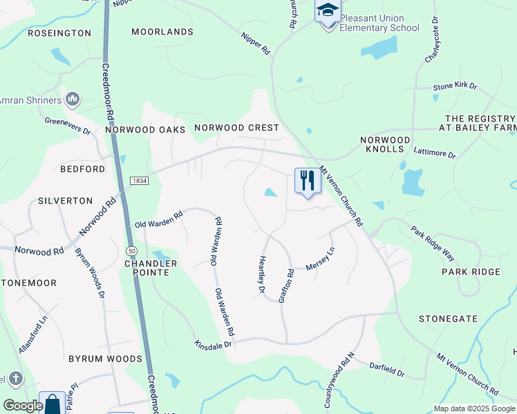 map of restaurants, bars, coffee shops, grocery stores, and more near 10312 Grafton Road in Raleigh