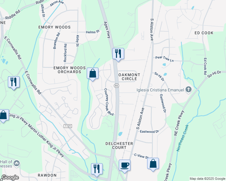map of restaurants, bars, coffee shops, grocery stores, and more near 4 Mulberry Court in Durham