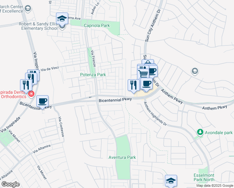 map of restaurants, bars, coffee shops, grocery stores, and more near 3004 Bicentennial Parkway in Henderson