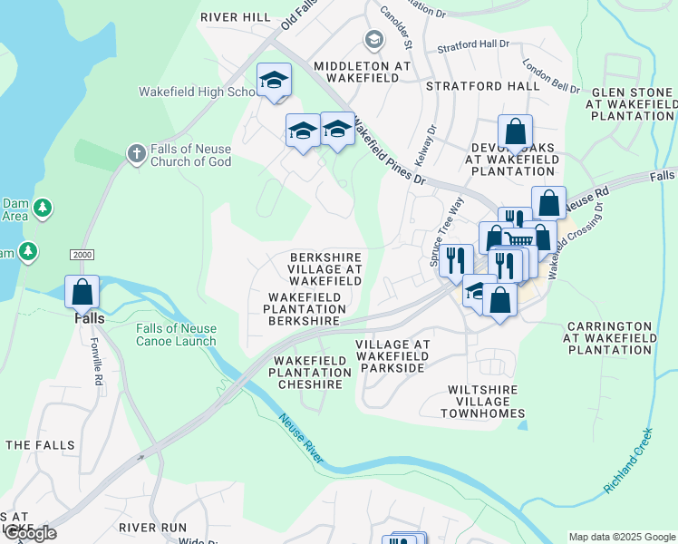 map of restaurants, bars, coffee shops, grocery stores, and more near 2429 Barton Oaks Drive in Raleigh
