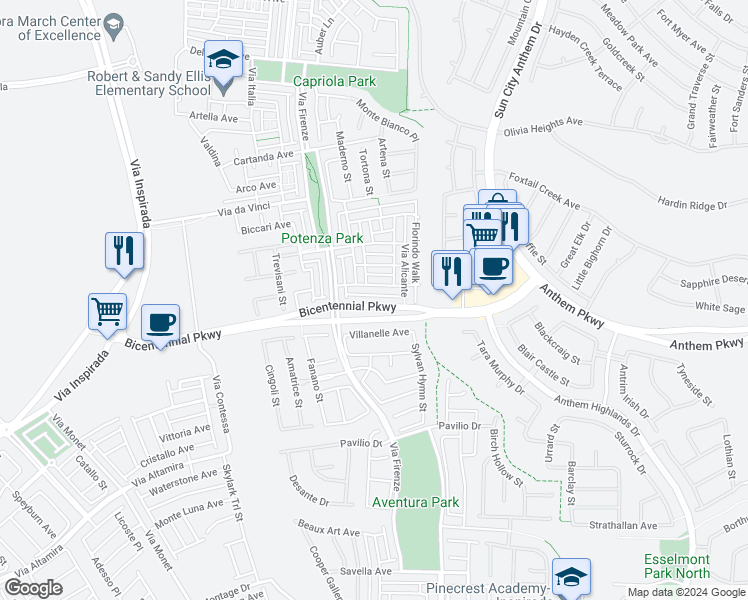 map of restaurants, bars, coffee shops, grocery stores, and more near 3052 Bicentennial Parkway in Henderson