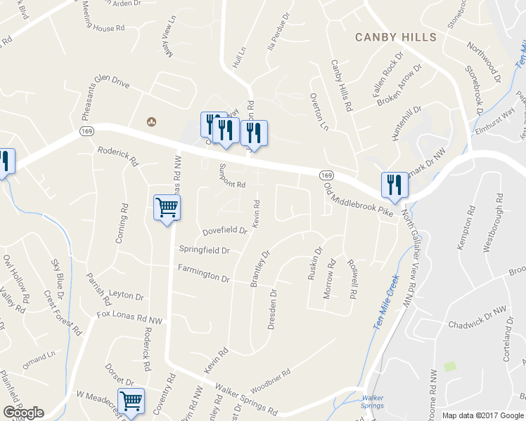 map of restaurants, bars, coffee shops, grocery stores, and more near 1116 Kevin Road in Knoxville